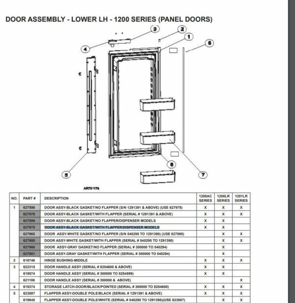 Norcold 627979 Lower Left Hand Door Assembly With Flapper